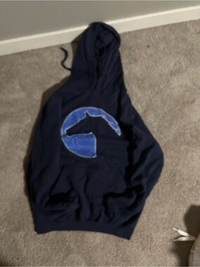 Tultex Navy Crewneck Hoodie with Blue Horse Graphic